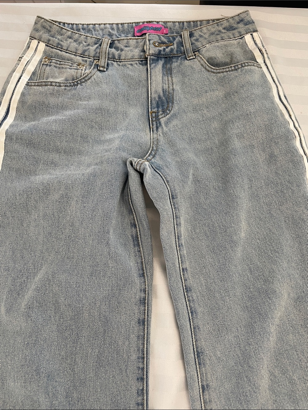 Edikted Light Blue Straight Jeans with White Side Stripes